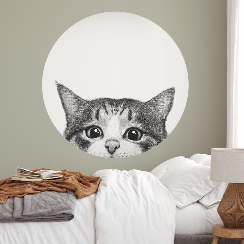 Nysgerrig kat Wallsticker - Korenkova - Rund