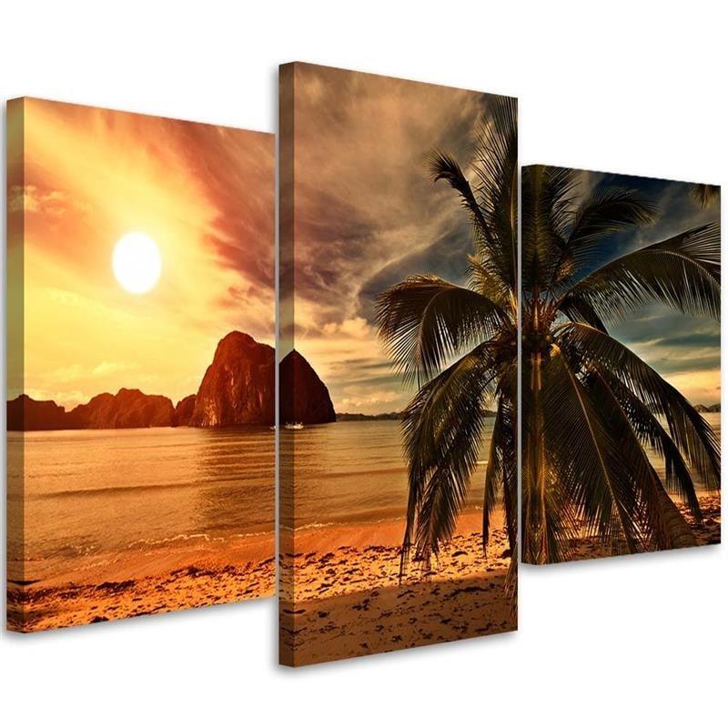 3 stykke lærredsprint, Sunset Sea Palm Trees