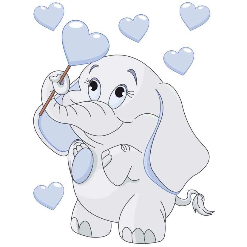 Elefantino con cuori (azzurro)