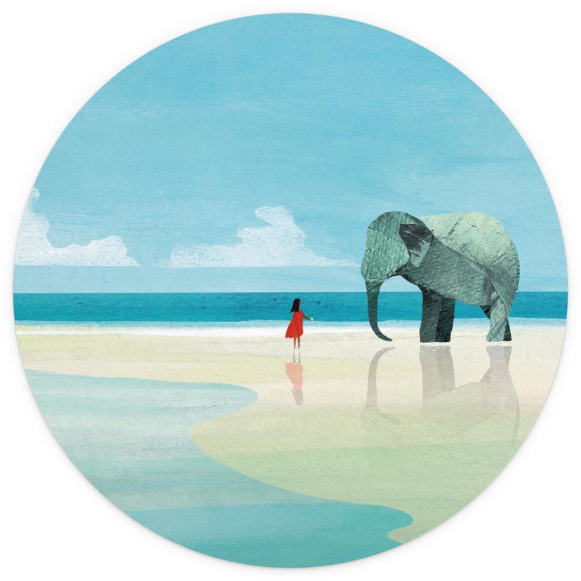 Fotomurale tondo Spiaggia degli elefanti in India - Rivers - carta da parati in tessuto non tessuto/