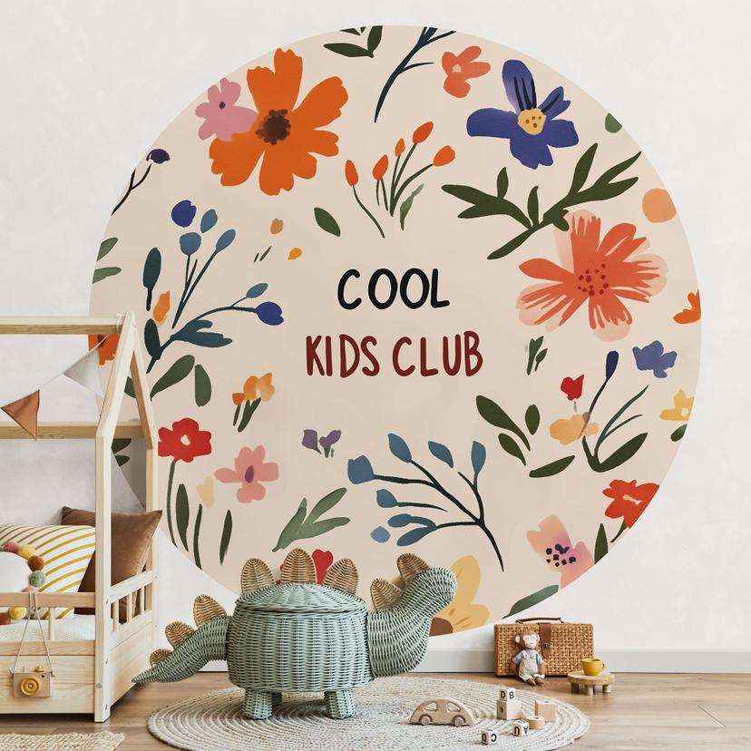Fototapet til børn - Cool Kids Club Farverige blomster - Treechild - Rundt - Selvklæbende/ikke-vævet
