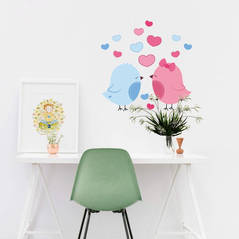Sticker mural - Couple de oiseaux amoureux