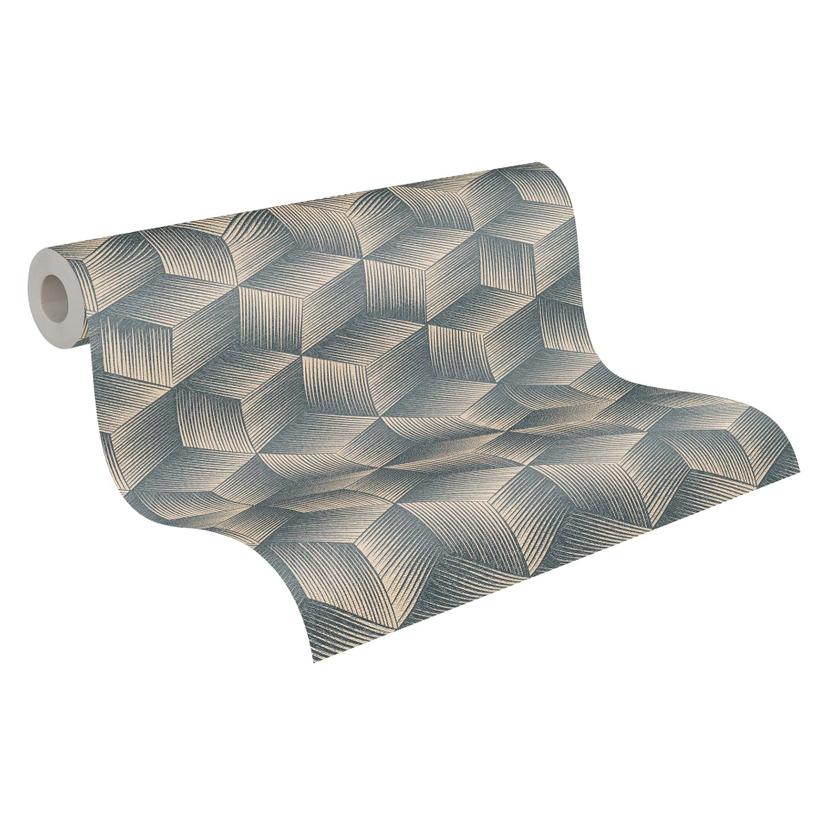 papel pintado 3D sin PVC - no tejido geométrico de A.S. Création Azul Beige 385063