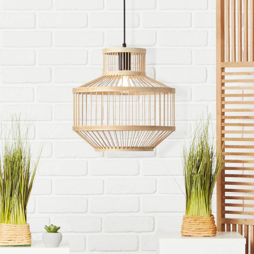 Pendelleuchte Philipp, braun, 120 x 35 cm, Bambus Pendellampe