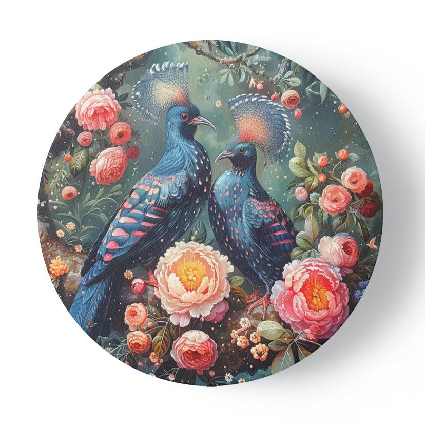 Rundes Leinwandbild Vögel Blumen Tiere