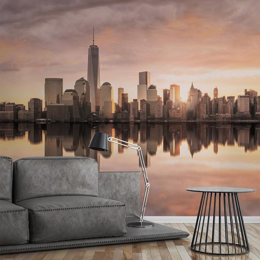 Tapet Designwalls i grå og orange non-woven tapet Skyline New York New York New York 0