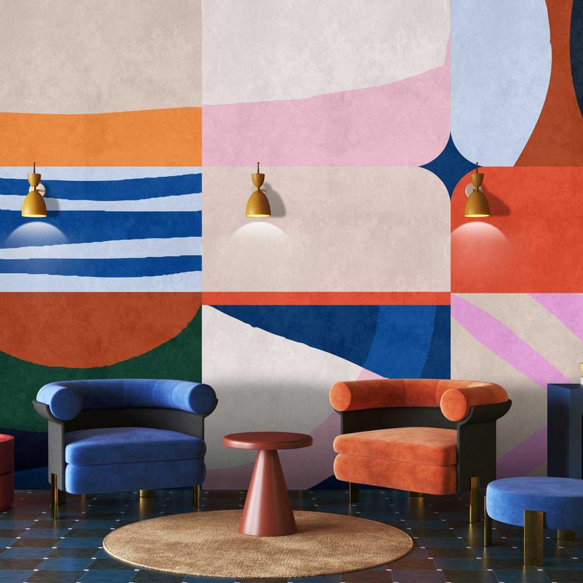 Moderne kunsttapet - geometrisk mønster i jordfarver