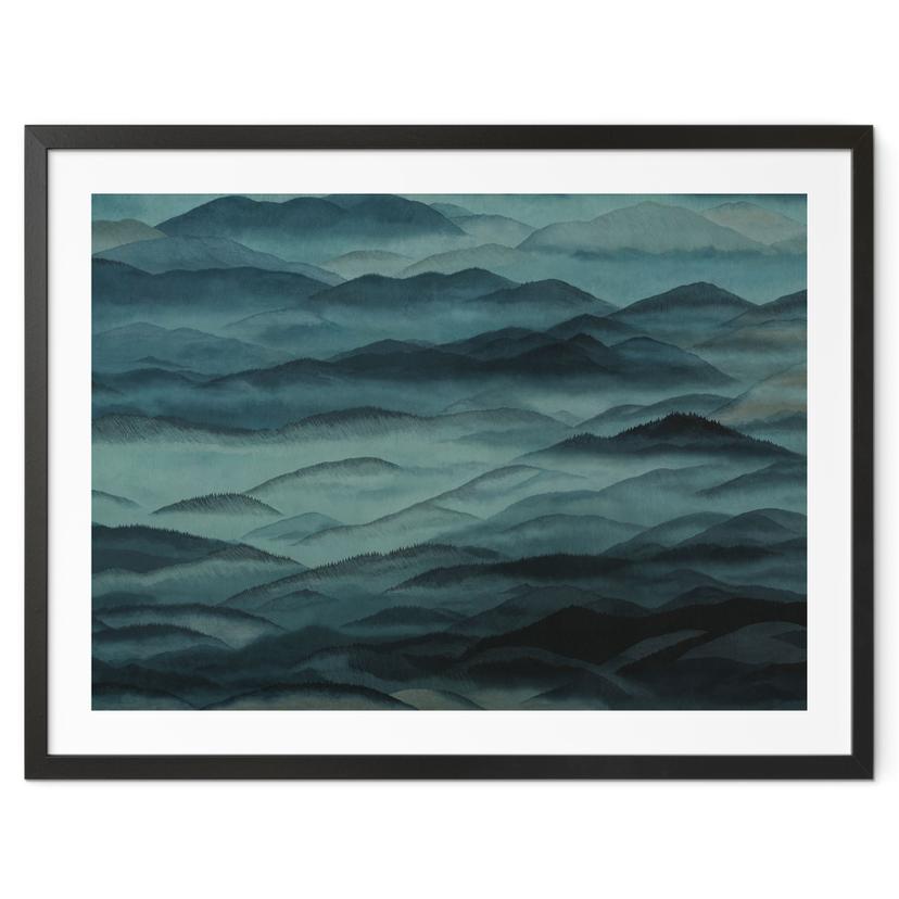 Poster Roerich Hills - Blaue Berglandschaft - Sir Edward x Grigory Gladarev