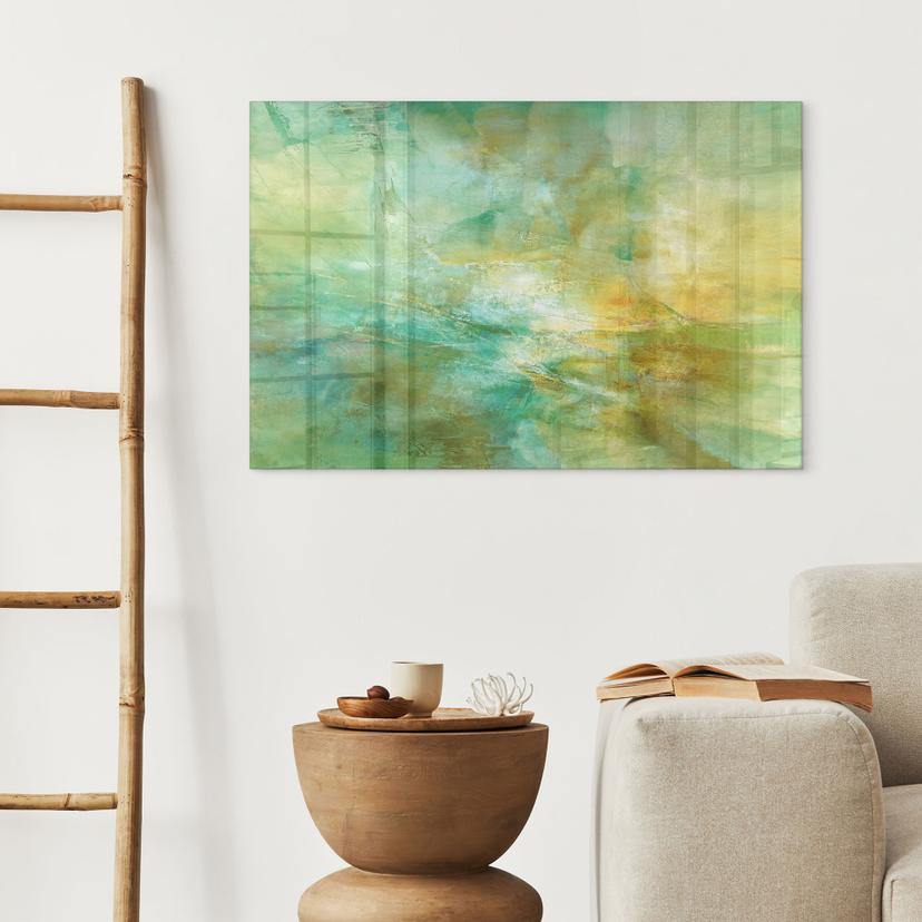 Tableau en verre acrylique Horizon abstrait vert citron - Schmucker