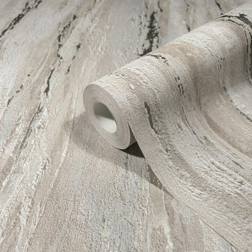 Non-woven tapet med en blank, grov struktur grå, beige gipslook