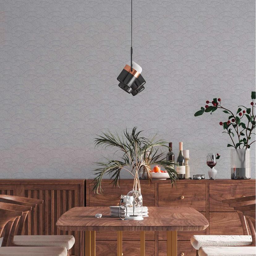 grafisk bølgemønster tapet sølv hvid - non-woven metallic effekt tapet