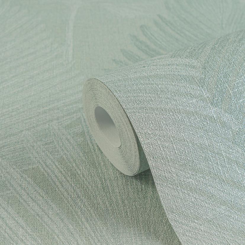 Papel pintado hoja de palmera verde salvia - motivo hoja tropical - papel pintado no tejido moderno