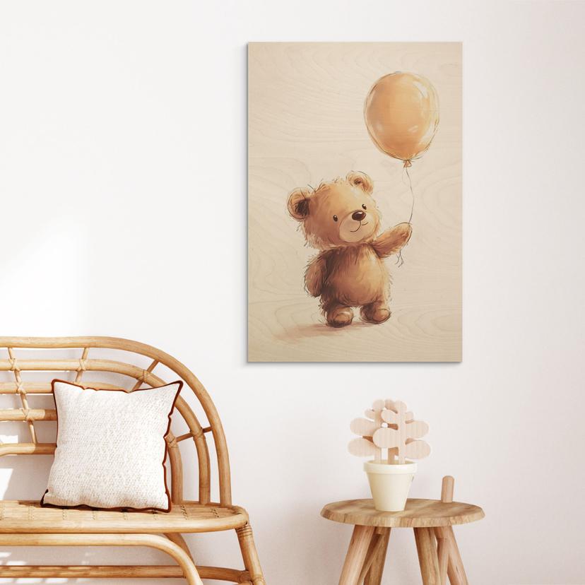 Houten Wanddecoratie Kleine teddybeer met ballon - Magnusson