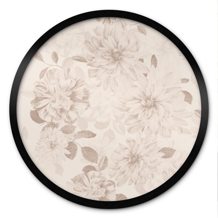 Poster Dahlias Shabby Chic Beige - Décoration Bloomery - Rond