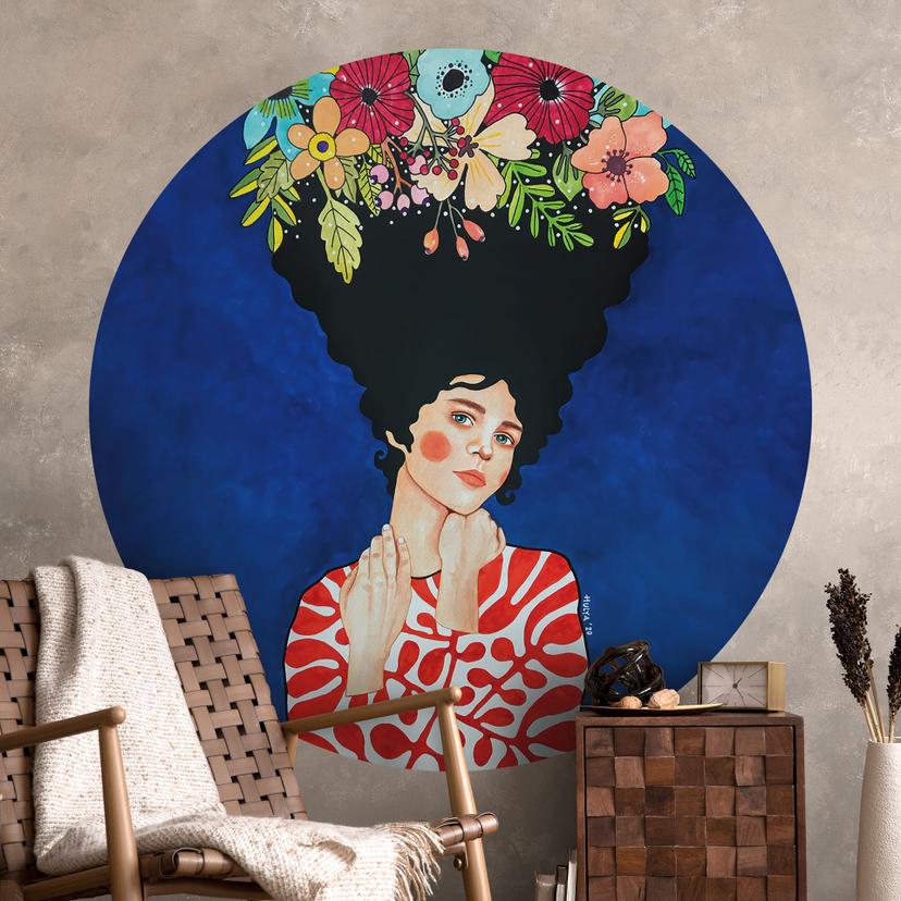 Vinilo decorativo Mujer con flores en el pelo - Hülya - Redondo