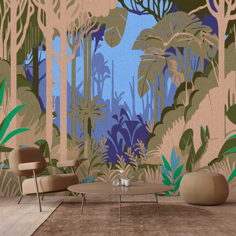 Jungle Dawn Wallpaper Mural - Stemningsfuldt non-woven tapet med tropisk skovmotiv