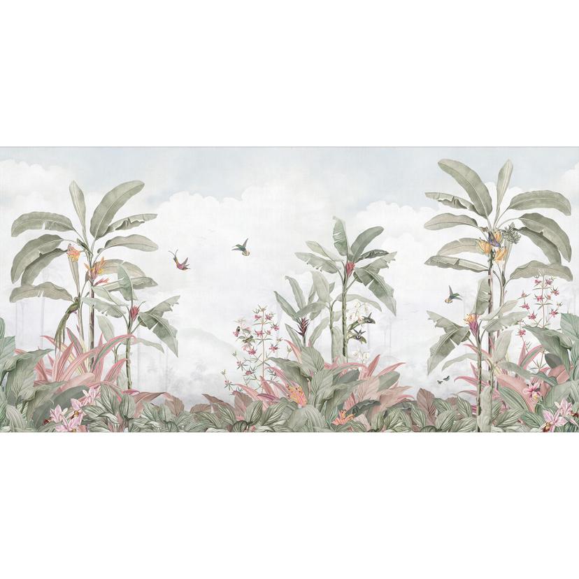 Vardagsrum med Fototapet - tropisk idyll med kolibri blå - Bloomery Decor