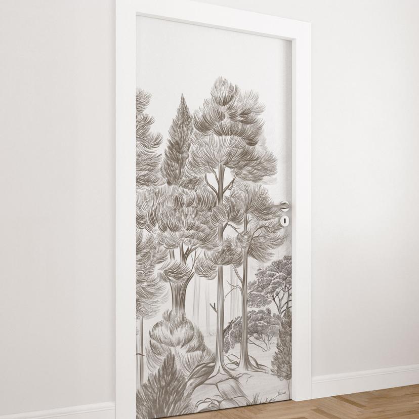 Deurfilm bos met boslandschap in beige - Ms Tiff