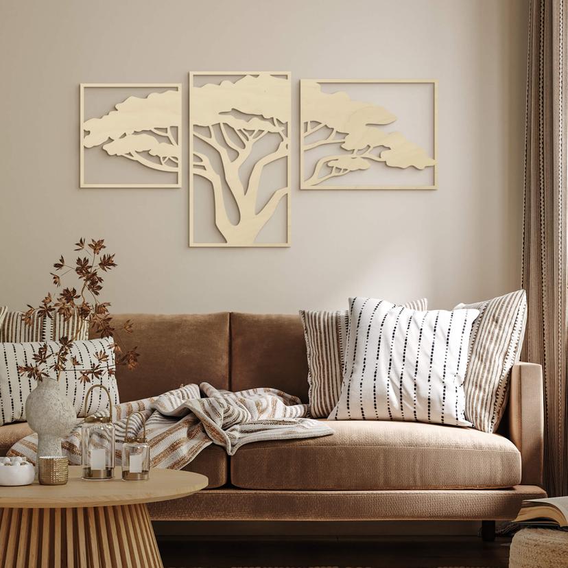 Decoración mural de madera Árbol africano - madera de álamo (3 piezas)