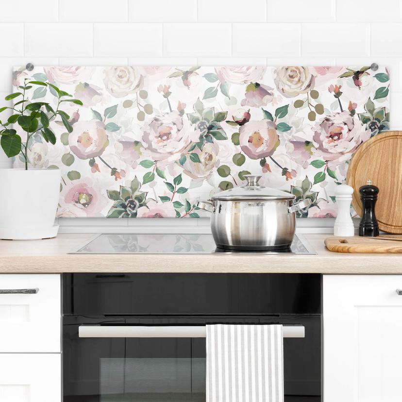 Stænkplade UN Designs - Blomster i kunstnerisk stil - Panorama