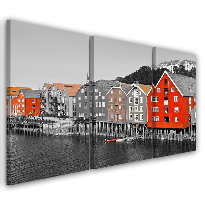 3 stykke lærredstryk Building Sea