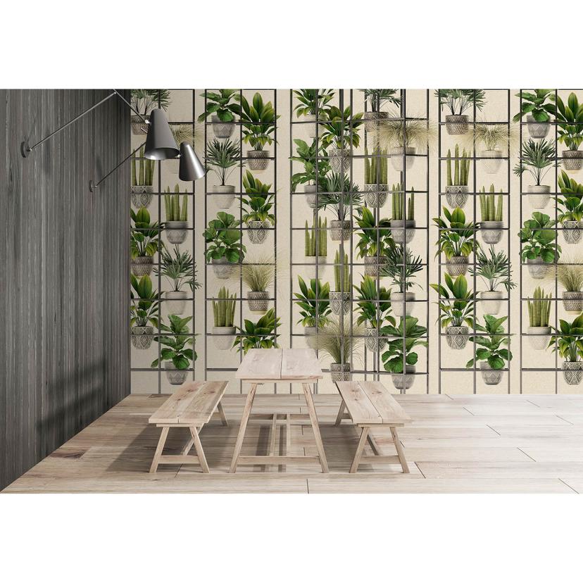 Fotomural Paredes de Patel 3 Plant Shop 2 verde, beige, gris