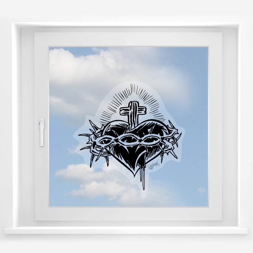 Mural de ventana Miami Ink corazón con cruz