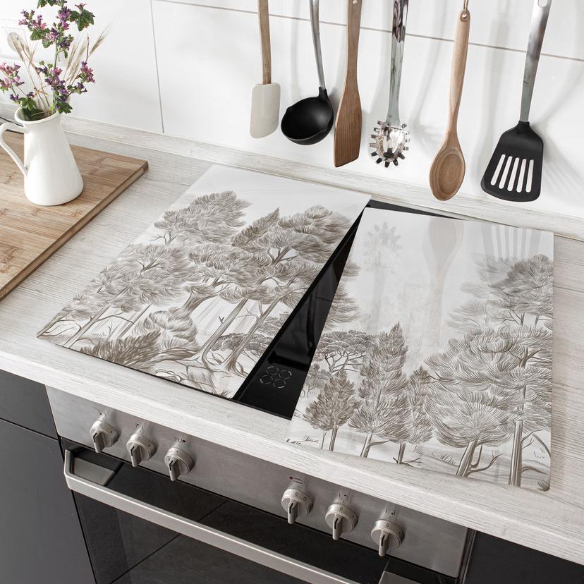 Afdekplaat fornuis bos met boslandschap in beige - Ms Tiff