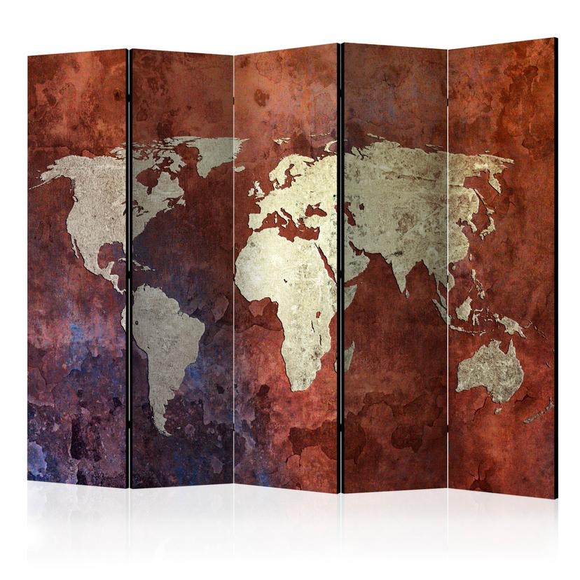 Screen room divider - Verdenskort - Jernkontinenter , 5-delt - 225x172 cm