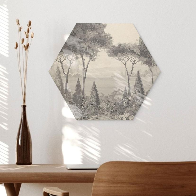 Hexagon Holzbild Idyllische Pflanzenlandschaft - Ms Tiff