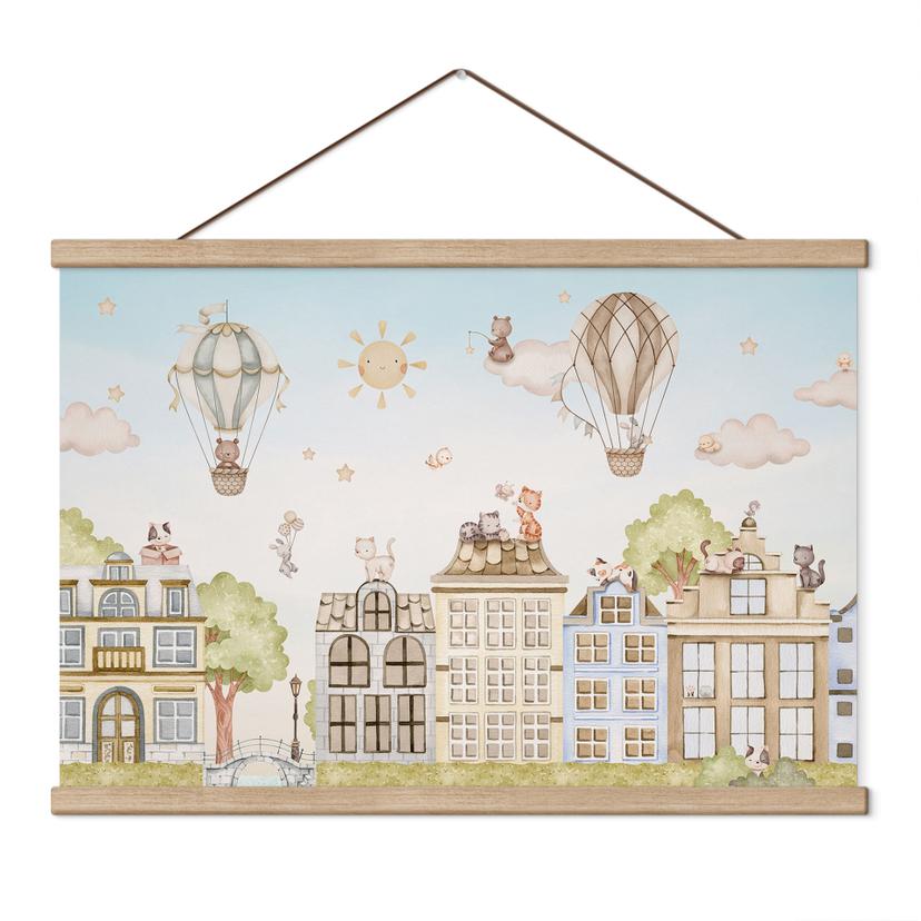 Kinderkamer Textielposter Katten boven de daken - Oliver Robins