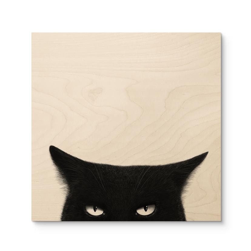Tableau sur bois Regard d'une chatte noire - Korenkova - Carré