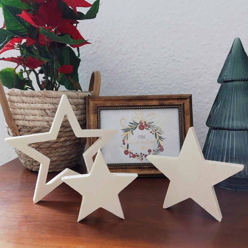 Sterren Decoratieset - Hout Wit (3-delig)