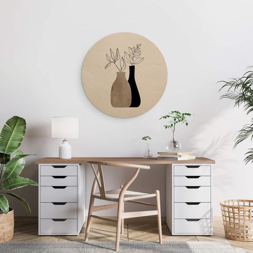 Stampa su legno Kubistika - Piante minimaliste - Rotonda