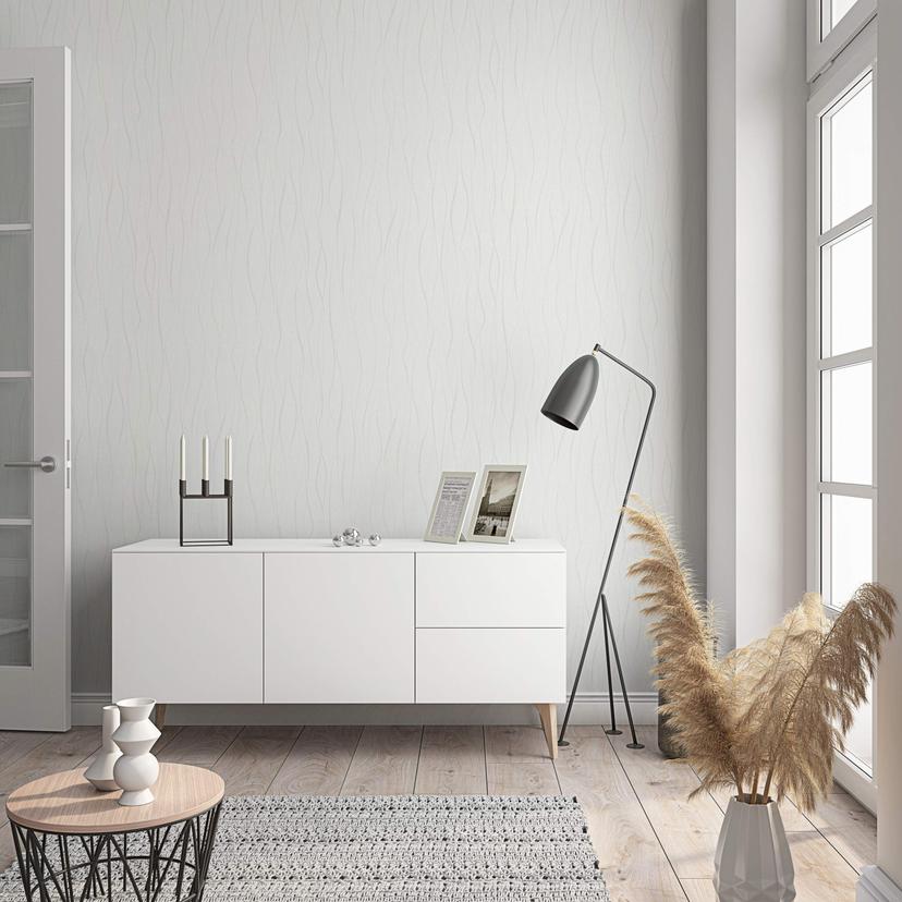 Tapet med bølgemønster, non-woven tapet Novamur Yvi hvid