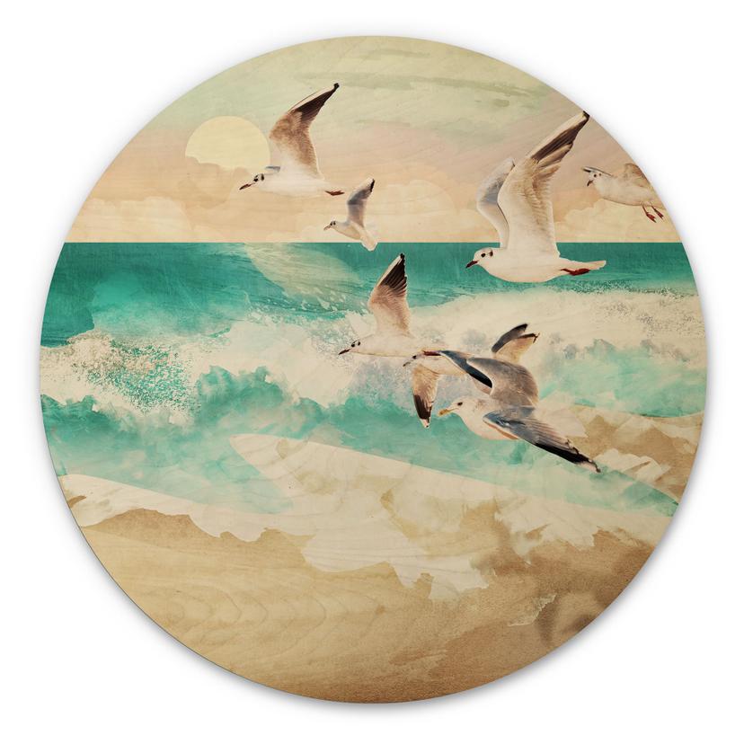 Væg cirkel træ Måger på stranden - SpaceFrog Designs