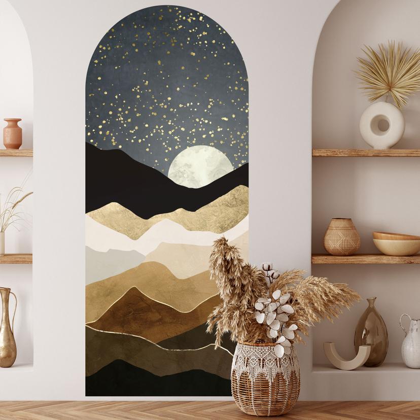 Adesivo murale pannello a parete ad arco tondo stelle d'oro - SpaceFrog Designs - narrow