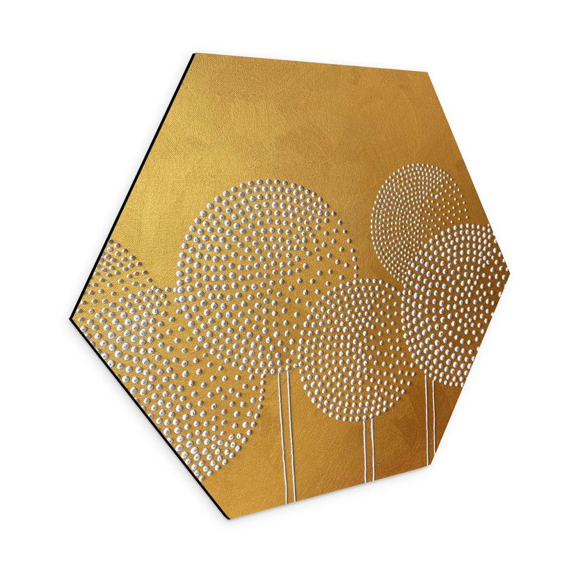 Hexagon Dibond Hvide perleblomster - Grande