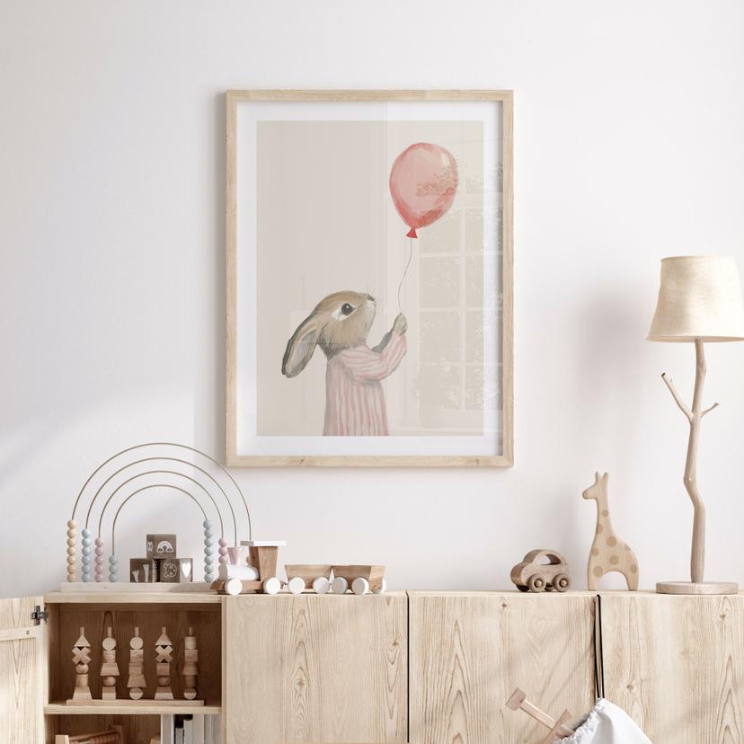 Póster lindo conejito con globo - Treechild