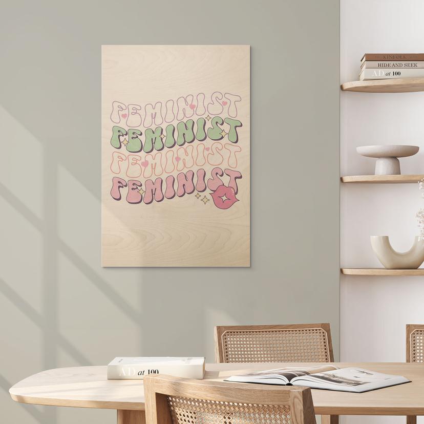 Cuadro de madera Feminista besando boca Pop Art