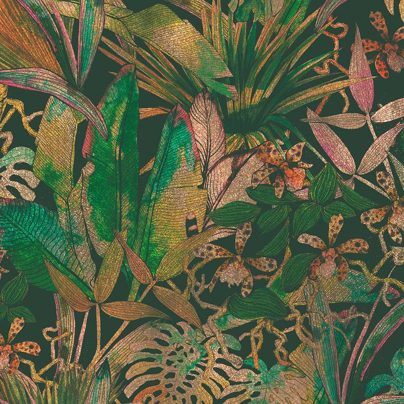 Carta da parati floreale Jungle in verde giallo - Carta da parati in tessuto non tessuto Designwalls