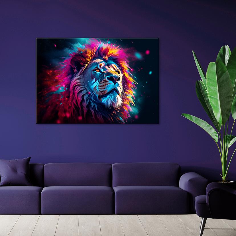 Stampa su tela neon leone animale africa