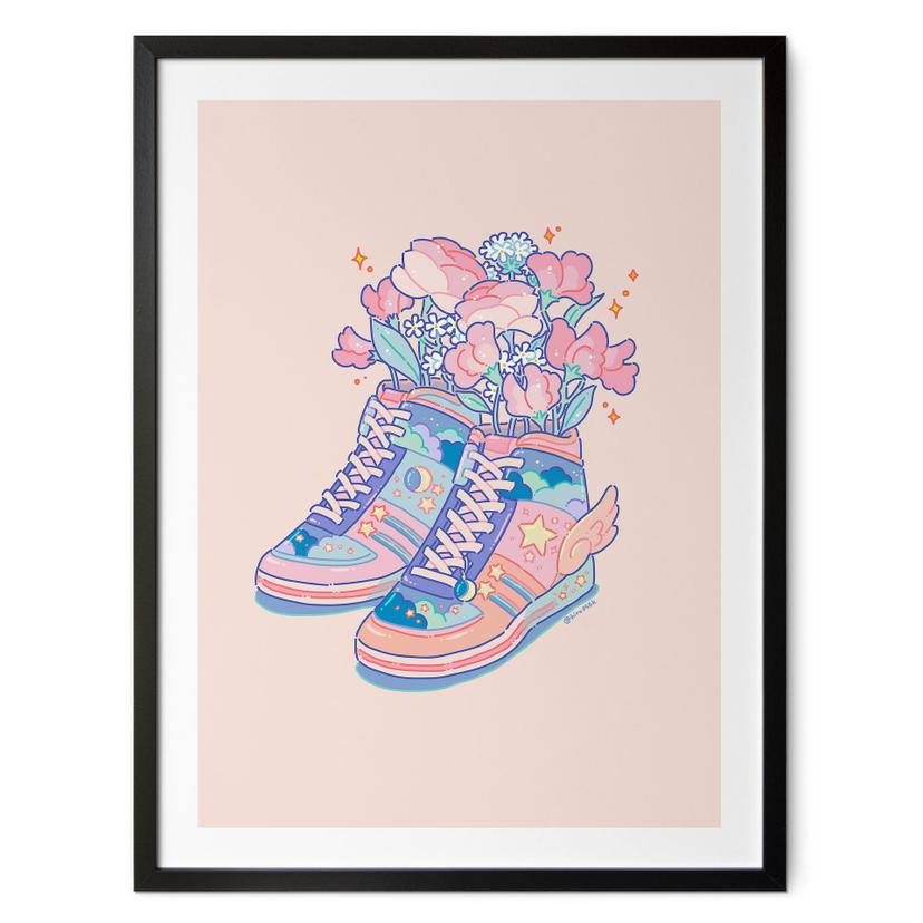Plakat pastelfarvet sneaker med blomster Kawaii - Hashimoto