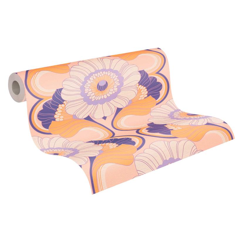 Papel pintado retro colorido - papel pintado tejido-no tejido floral en estilo retro - papel pintado