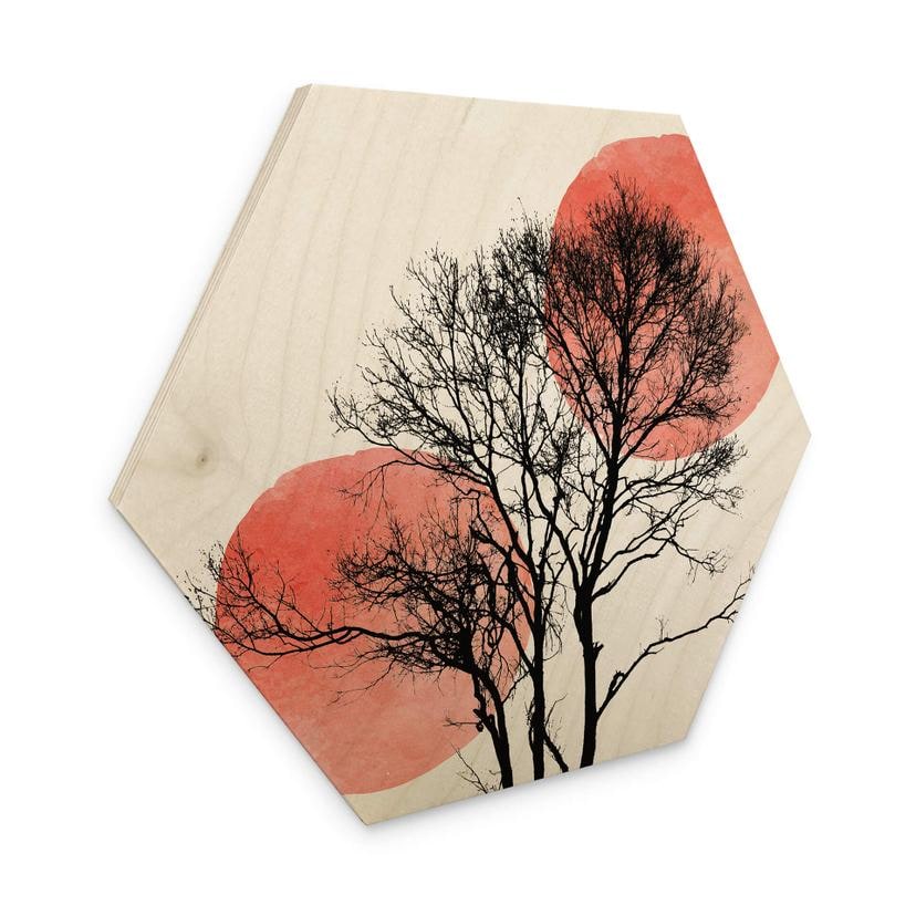 Hexagon Hout - Kubistika - Sun & Moon behind the trees