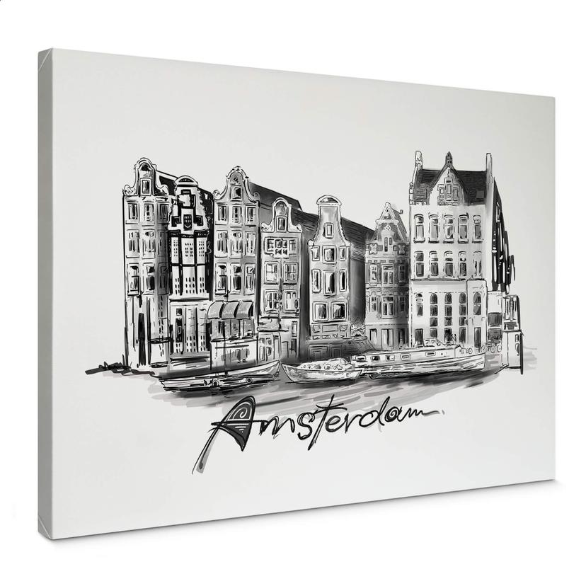 Leinwandbild Love your City - Amsterdam - Schwarz-Weiß