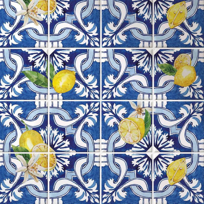 Azulejos Adhesivos Siciliana en azul con limones - lote de 12