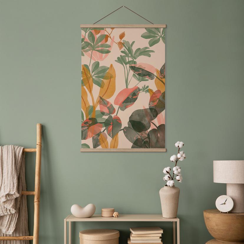 Textil poster trädgård med tropiska växter - Goed Blauw
