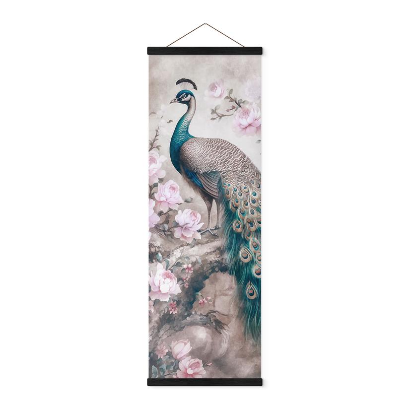 Tekstil plakat Påfugl med blomster - Haase