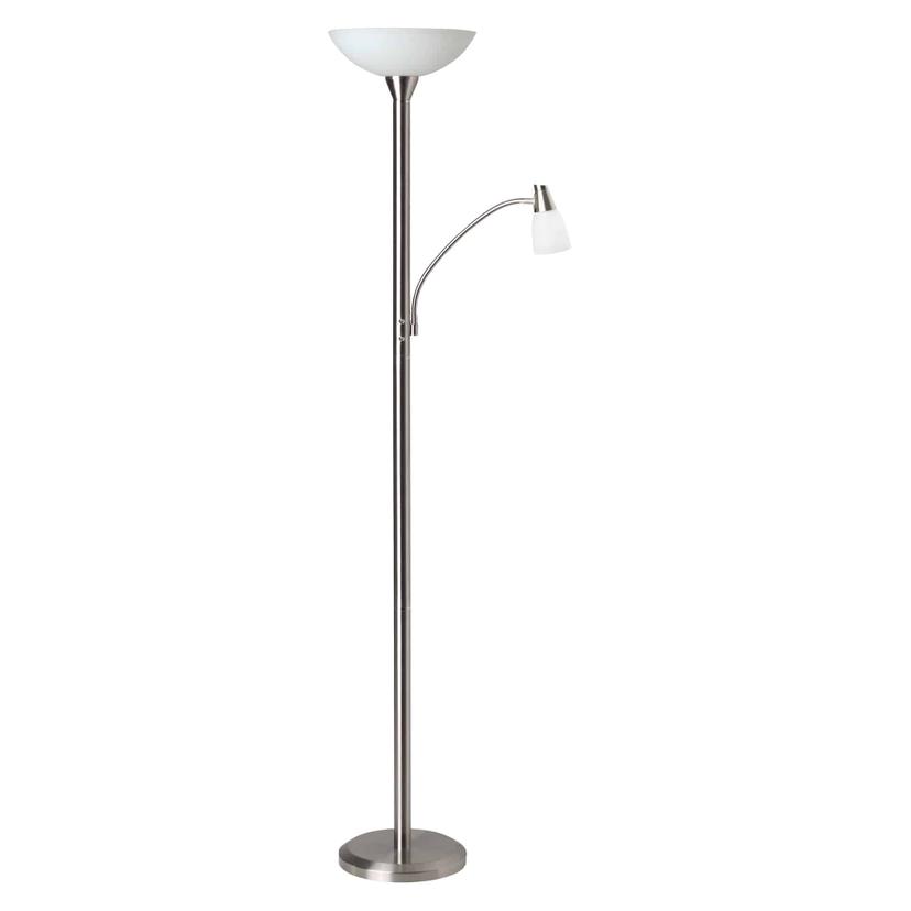 LED-Deckenfluter Lennard mit Lesearm, metallic, Glas Stehleuchte